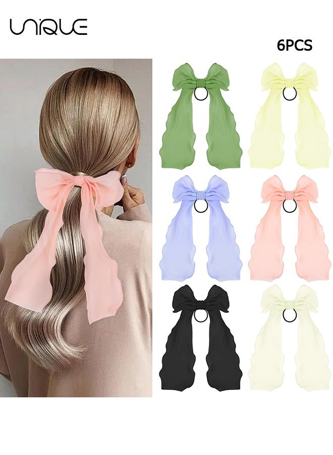 Unique 6 PCS Bow Hair Ties Ribbons Scrunchies Hair Bows Women Silk Hair Scarf Scrunchies Satin Bow Chiffon Bowknot Scarf Scrunchie Big Bow Hair Clips Bowknot Knotted Scrunchy Accessories  - Image 1