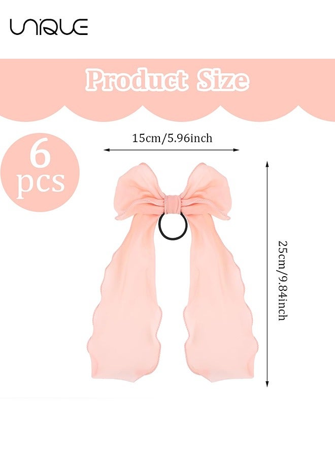 Unique 6 PCS Bow Hair Ties Ribbons Scrunchies Hair Bows Women Silk Hair Scarf Scrunchies Satin Bow Chiffon Bowknot Scarf Scrunchie Big Bow Hair Clips Bowknot Knotted Scrunchy Accessories  - Image 2