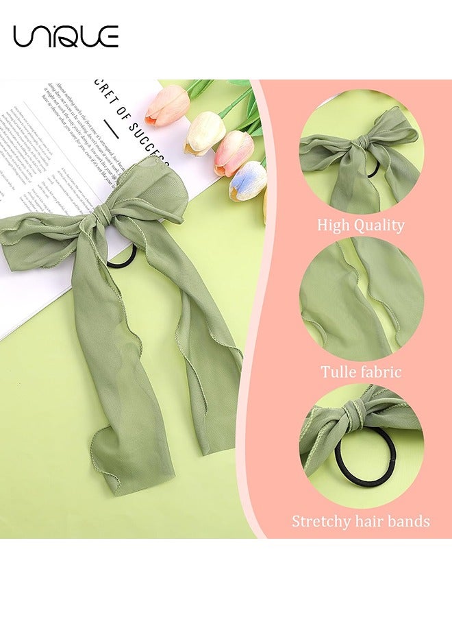 Unique 6 PCS Bow Hair Ties Ribbons Scrunchies Hair Bows Women Silk Hair Scarf Scrunchies Satin Bow Chiffon Bowknot Scarf Scrunchie Big Bow Hair Clips Bowknot Knotted Scrunchy Accessories  - Image 3