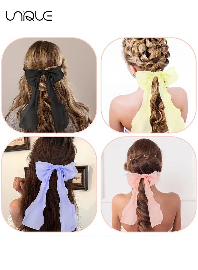 Unique 6 PCS Bow Hair Ties Ribbons Scrunchies Hair Bows Women Silk Hair Scarf Scrunchies Satin Bow Chiffon Bowknot Scarf Scrunchie Big Bow Hair Clips Bowknot Knotted Scrunchy Accessories  - Image 5