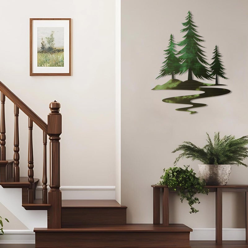 TYLCC Metal Pine Tree Wall Art Rustic Cedar Tree Wall Decor for Living Room Office Farmhouse, Forest Nature Lovers Gift, Forest Green - Image 2