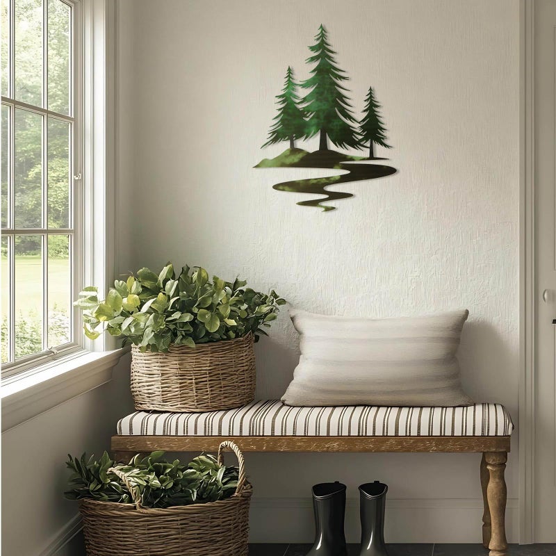 TYLCC Metal Pine Tree Wall Art Rustic Cedar Tree Wall Decor for Living Room Office Farmhouse, Forest Nature Lovers Gift, Forest Green - Image 5