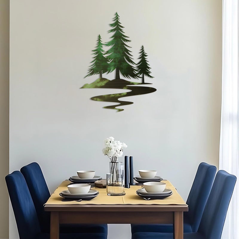 TYLCC Metal Pine Tree Wall Art Rustic Cedar Tree Wall Decor for Living Room Office Farmhouse, Forest Nature Lovers Gift, Forest Green - Image 3