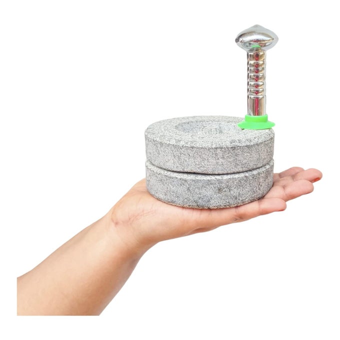 MINIATURE STONE CHAKKI FOR KIDS TOYGIFTVASTUHOME DECORONLY FOR POOJA PURPOSE HEIGHT 2 INCHWIDTH 4 INCH GREY
