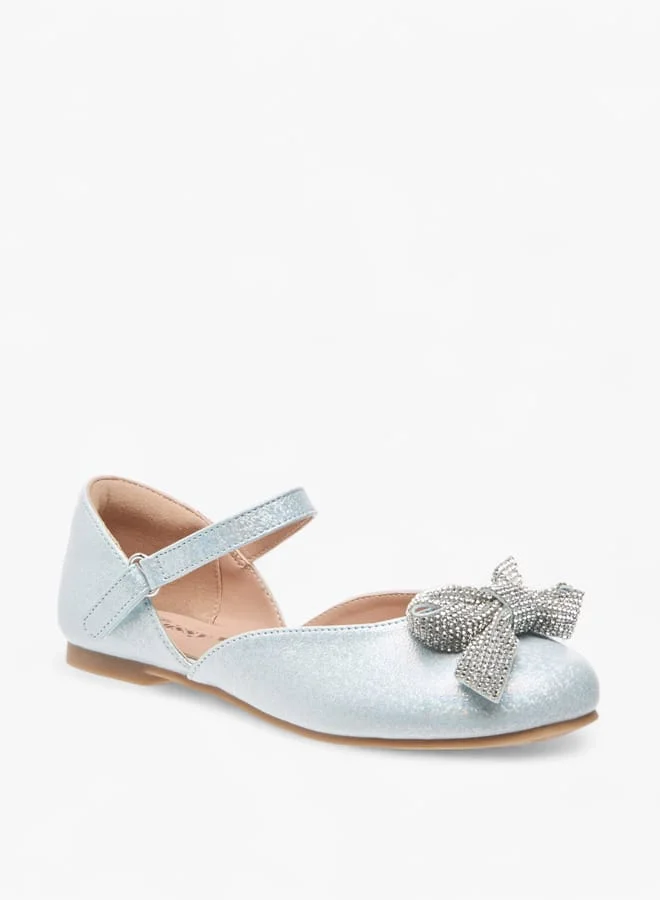 ليتل ميسي Girls Embellished Bow Ballerina Shoes With Hook And Loop Closure