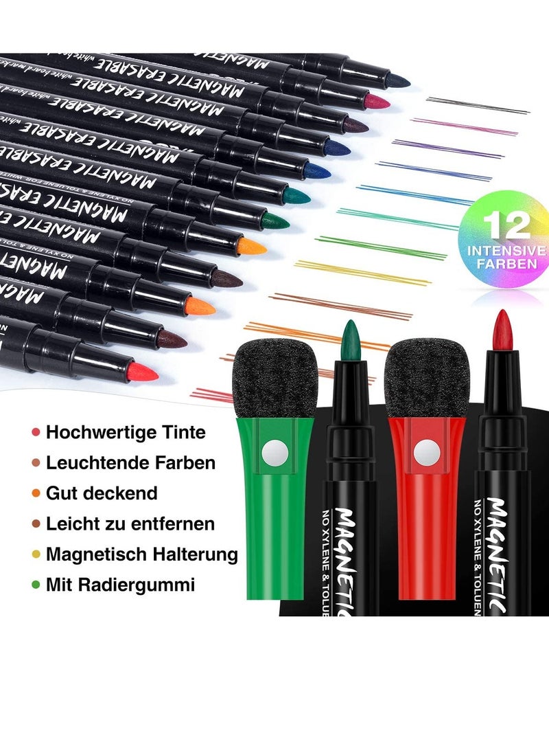 KASTWAVE - Whiteboard Marker, Excefore 12 colors Magnetic Dry Erase Markers, Low Odor White Board Markers with Erasers Fine Tip Erasable Pens for Kids Teacher Back to School, Work on Classroom Office, Calender - Image 1