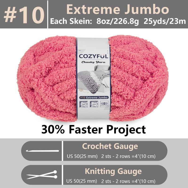 Cozyful Chunky Yarn for Hand Knitting - #10 Chunky Chenille Yarn, Jumbo Big Thick Chunky Yarns for Crocheting, Super Bulky Chunky Knit Blanket Yarns, 8 Skein (25 yds 8 oz Each Skein), Terracotta Rose - Image 2