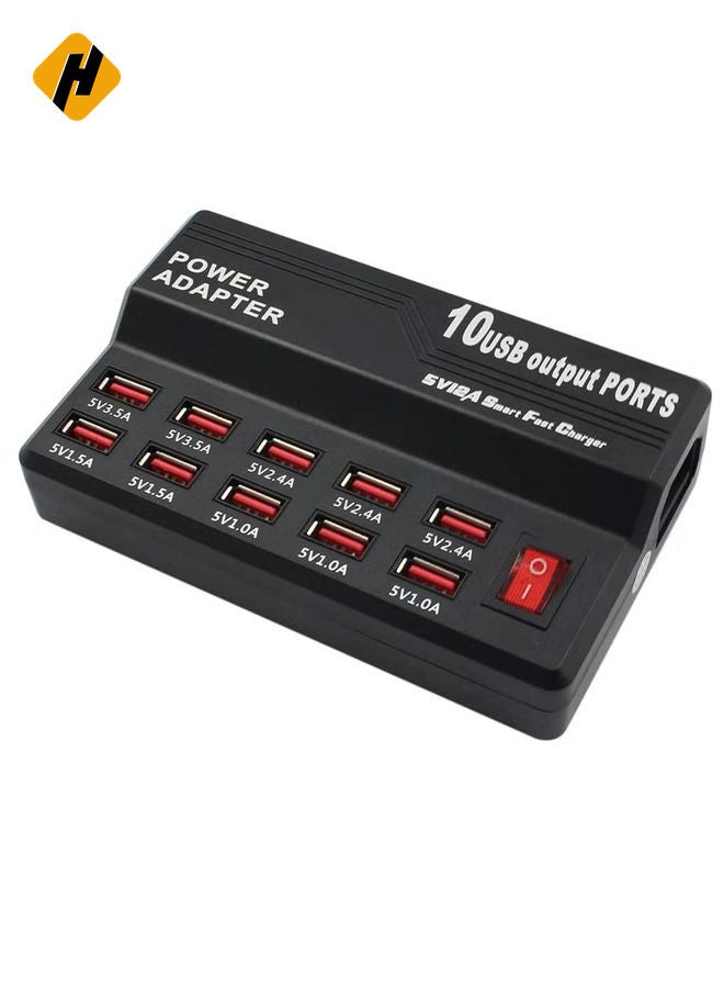 HuHa Multifunctional High Speed 10-Port USB AC to DC Power Socket USB Charging Station Travel Charger for Smart Phones Pad Tablet & USB-Powered Devices EU Plug - Image 1