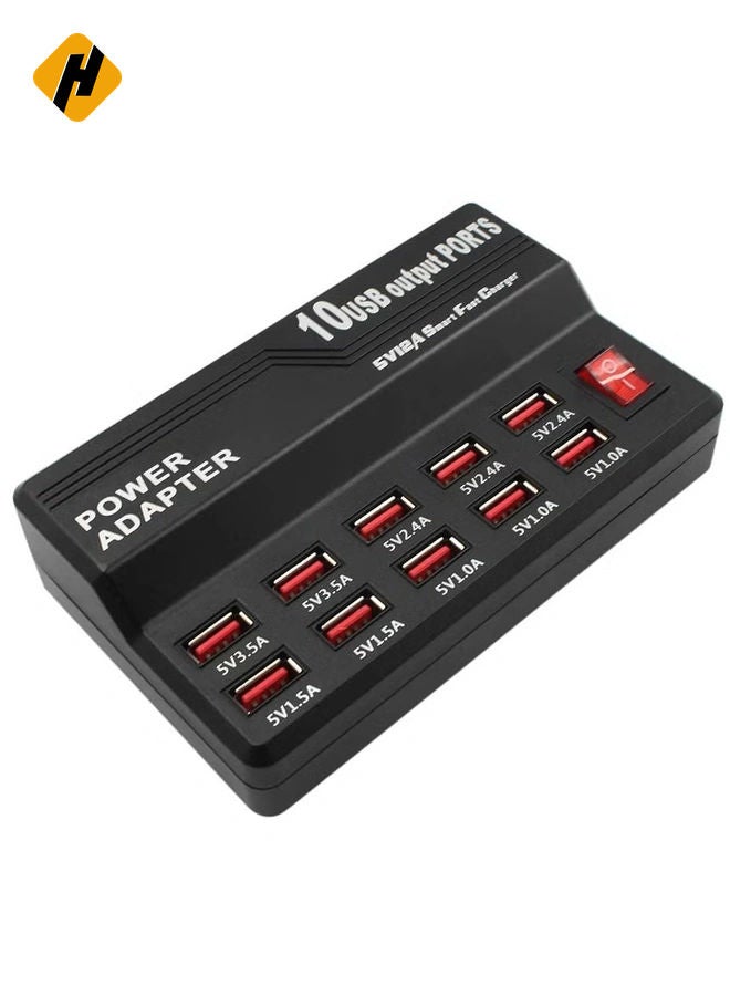 HuHa Multifunctional High Speed 10-Port USB AC to DC Power Socket USB Charging Station Travel Charger for Smart Phones Pad Tablet & USB-Powered Devices EU Plug - Image 4
