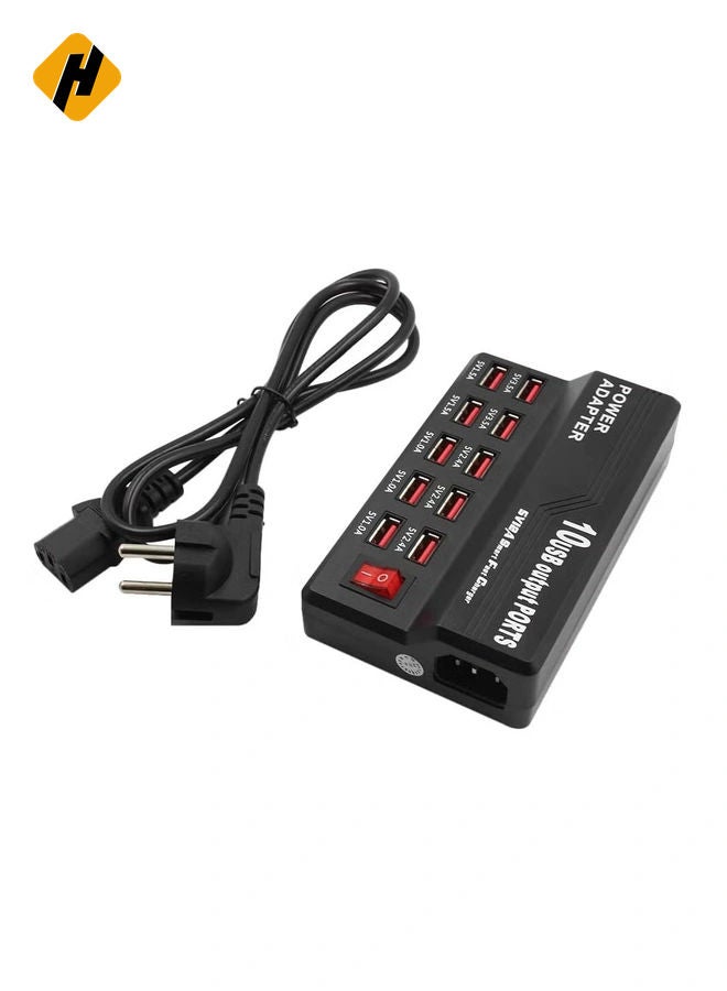 HuHa Multifunctional High Speed 10-Port USB AC to DC Power Socket USB Charging Station Travel Charger for Smart Phones Pad Tablet & USB-Powered Devices EU Plug - Image 2