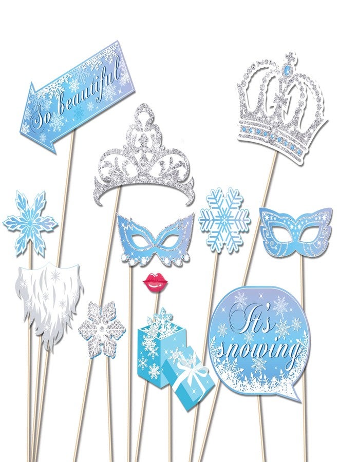 Lide Road 25Pcs Snowflake Photo Booth Props with Stick, Winter Party Photo Booth Props Snowflake Holiday and Winter Christmas Photo Booth Props Kit Snowflake Holiday Party Decorations - Image 3