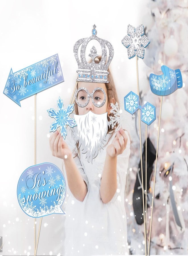 Lide Road 25Pcs Snowflake Photo Booth Props with Stick, Winter Party Photo Booth Props Snowflake Holiday and Winter Christmas Photo Booth Props Kit Snowflake Holiday Party Decorations - Image 5