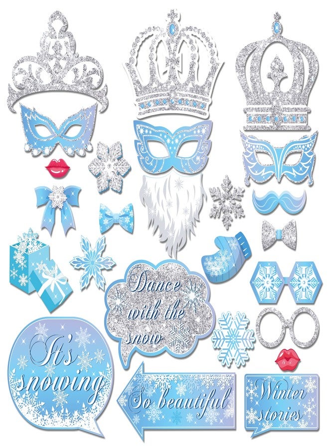 Lide Road 25Pcs Snowflake Photo Booth Props with Stick, Winter Party Photo Booth Props Snowflake Holiday and Winter Christmas Photo Booth Props Kit Snowflake Holiday Party Decorations - Image 2