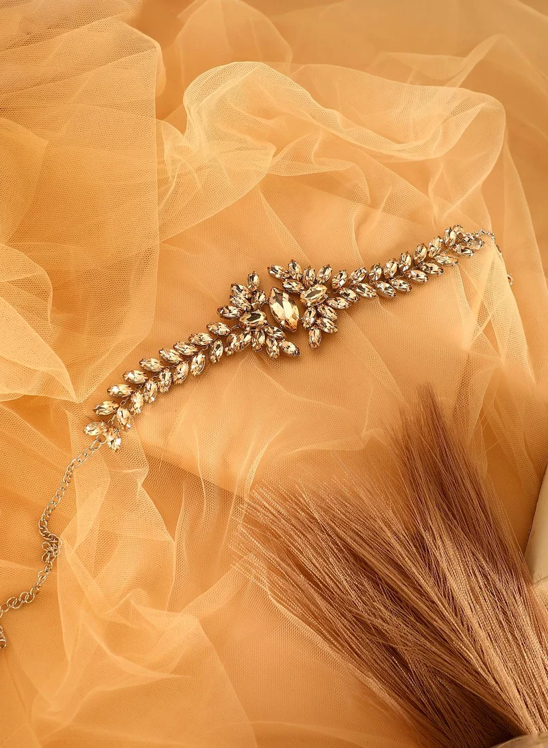 SOHI Women The Marquise-Bloom Collar Necklace | Citrine Brown Colour | One-Size | Artificial Stone Alloy Material | Lobster Clasp Closure | Necklace For Evening & Party Wear