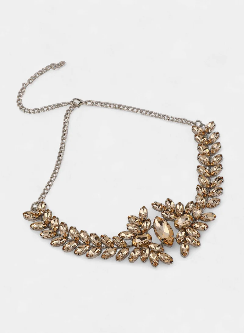 Sohi  Women The Marquise-Bloom Collar Necklace | Citrine Brown Colour | One-Size | Artificial Stone Alloy Material | Lobster Clasp Closure | Necklace For Evening & Party Wear for Women | Best Price UAE
