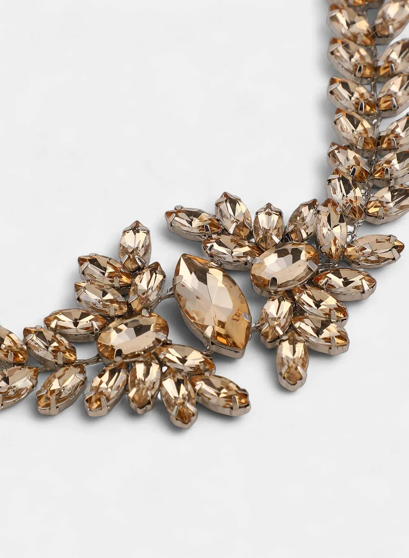 Sohi  Women The Marquise-Bloom Collar Necklace | Citrine Brown Colour | One-Size | Artificial Stone Alloy Material | Lobster Clasp Closure | Necklace For Evening & Party Wear for Women | Best Price UAE
