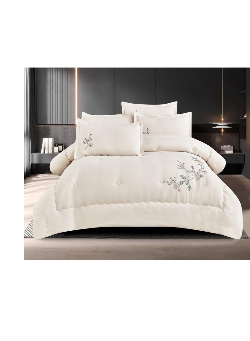 طقم لحاف أنيق وعصري مكون من 6 قطع بأغطية مطرزة بحجم كينج لتعزيز ديكور غرفة نومك