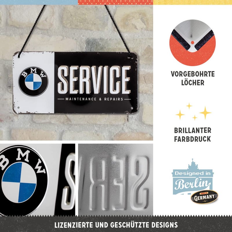 Nostalgic Art Nostalgic-Art Retro Hanging Sign BMW – Service – Gift Idea for car accessories fans, Metal Plaque, Vintage design for decoration, 10 x 20 cm, 28001 - Image 2