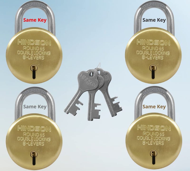 Hindson Lock and Key, Door Lock for Home, Shop Same Key for Multiple Lock, Common Key Lock Set of 4 Silver Gold, Metal - Image 5