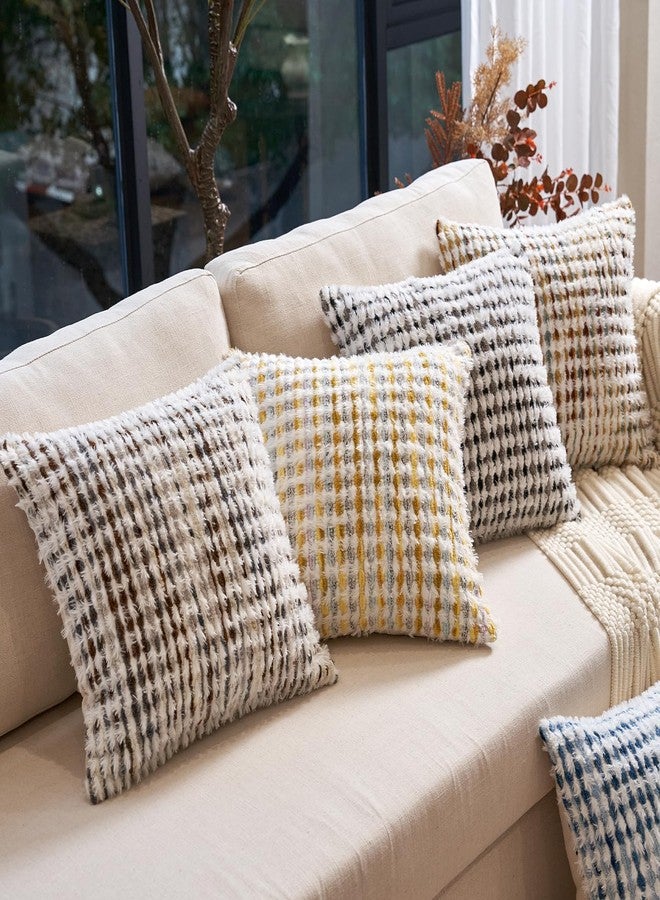 Aeckself Boho Chenille Tufted Pillow Cover 18x18 Inch, Decorative Square Throw Pillow Cover Neutral Pillowcase for Couch Bedroom Living Room, Brown White - Image 5