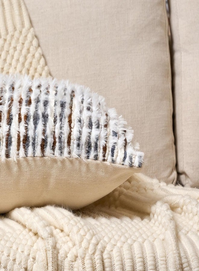 Aeckself Boho Chenille Tufted Pillow Cover 18x18 Inch, Decorative Square Throw Pillow Cover Neutral Pillowcase for Couch Bedroom Living Room, Brown White - Image 4