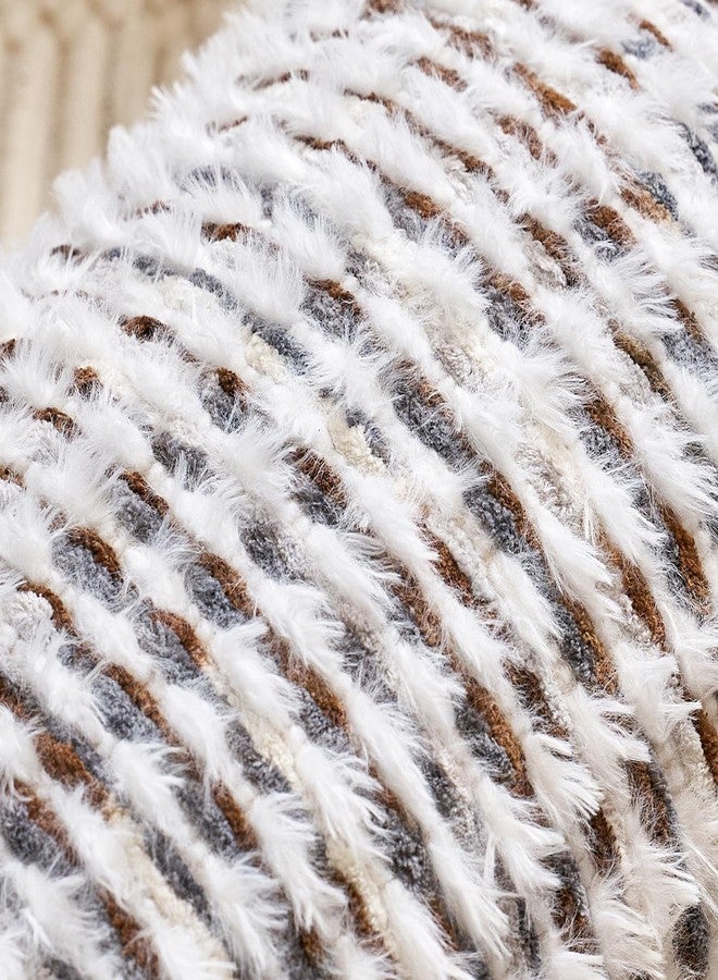 Aeckself Boho Chenille Tufted Pillow Cover 18x18 Inch, Decorative Square Throw Pillow Cover Neutral Pillowcase for Couch Bedroom Living Room, Brown White - Image 2