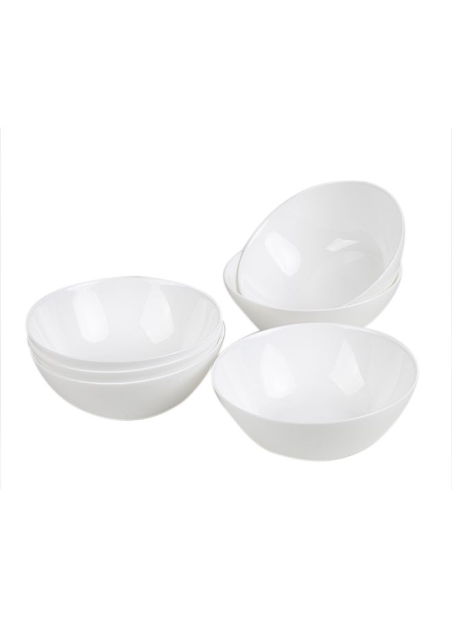Noon East Set of 6 White Opal Glass Cereal and Soup Bowl, Dishwasher & Microwave Safe Round Bowls for Cereal, Soup, Salad and Rice - Image 1
