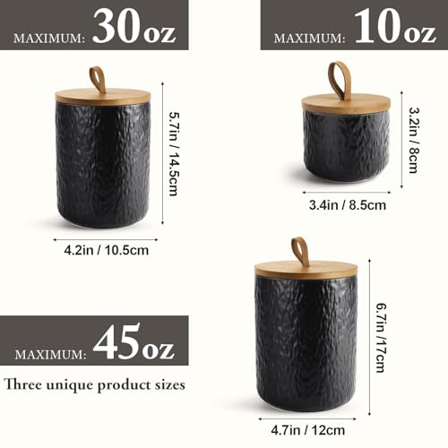 YUNLINLI Ceramic Canister Set for Kitchen Countertop, 3 Airtight Food Storage Containers, Modern Coffee Storage Jars for Flour, Sugar, Pasta, Cookies, Tea(Black) - Image 2