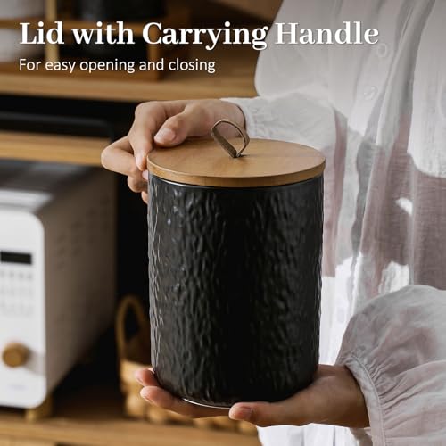 YUNLINLI Ceramic Canister Set for Kitchen Countertop, 3 Airtight Food Storage Containers, Modern Coffee Storage Jars for Flour, Sugar, Pasta, Cookies, Tea(Black) - Image 3