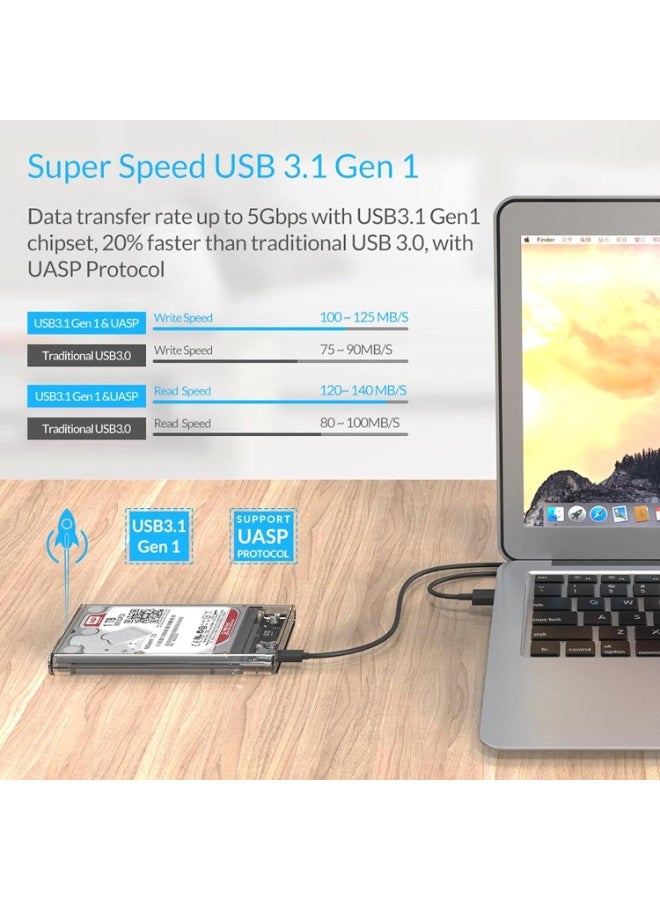 2.5 Inch HDD Enclosure, Hard Disk Drive External Case Caddy, USB 3.0 SATA for HDD and Solid State Drive SSD, Tool-Free Easy Installation – Clear - Image 4