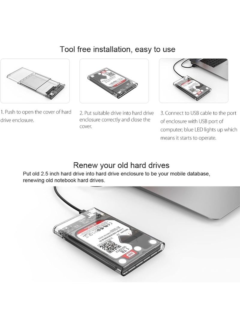 2.5 Inch HDD Enclosure, Hard Disk Drive External Case Caddy, USB 3.0 SATA for HDD and Solid State Drive SSD, Tool-Free Easy Installation – Clear - Image 3