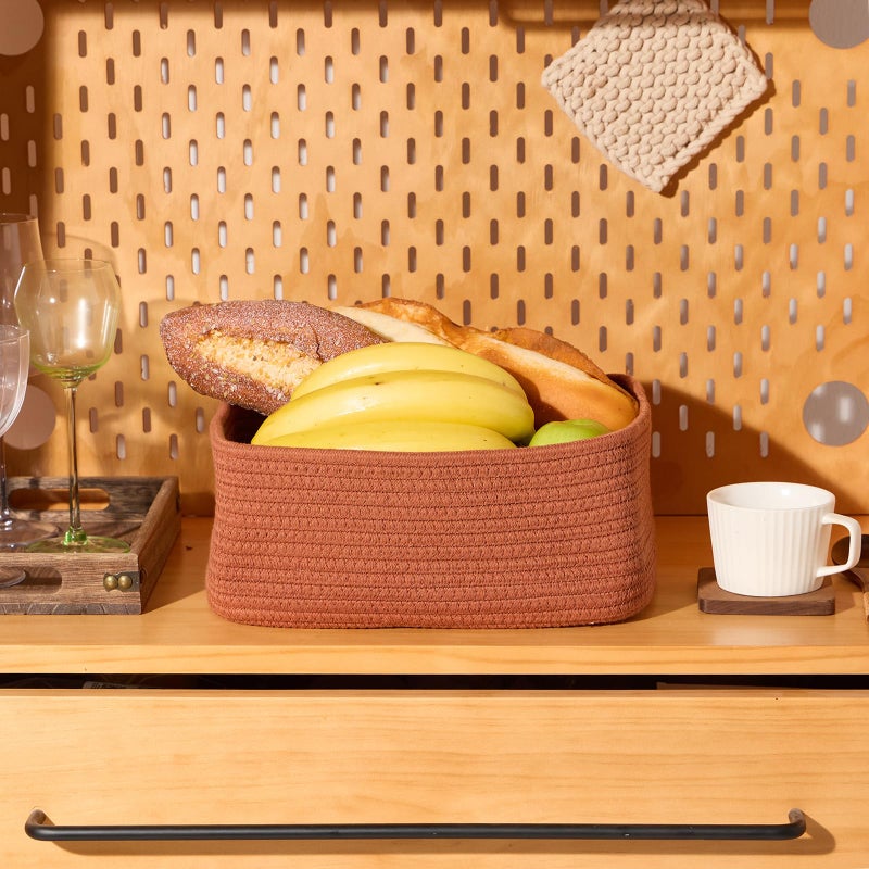 MiniArk Small Storage Baskets for Organizing | Closet Organizer Bins | Shelf Toy Basket | Woven Rope Baskets | Cube Decorative Box | Shallow Basket | 11.5x7.5x4.7â€ | 3 Packs Oxide Red - Image 5