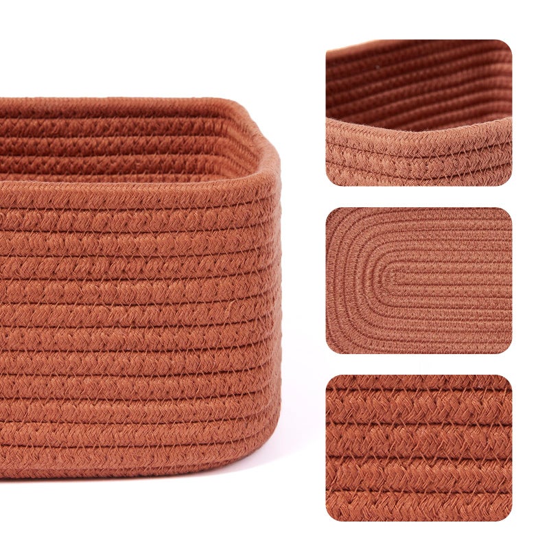 MiniArk Small Storage Baskets for Organizing | Closet Organizer Bins | Shelf Toy Basket | Woven Rope Baskets | Cube Decorative Box | Shallow Basket | 11.5x7.5x4.7â€ | 3 Packs Oxide Red - Image 2