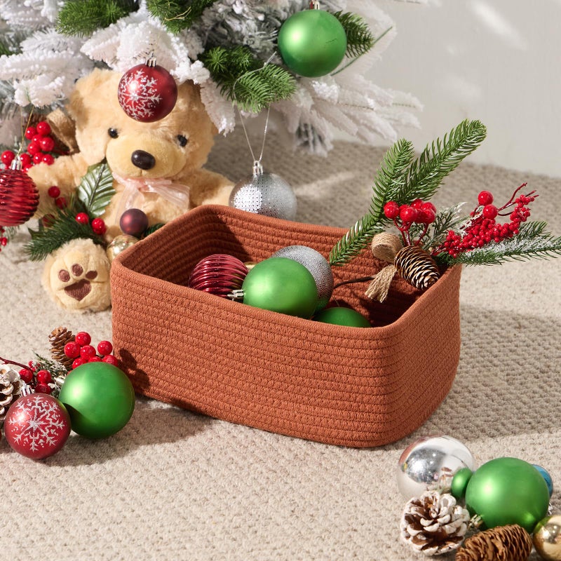 MiniArk Small Storage Baskets for Organizing | Closet Organizer Bins | Shelf Toy Basket | Woven Rope Baskets | Cube Decorative Box | Shallow Basket | 11.5x7.5x4.7â€ | 3 Packs Oxide Red - Image 4