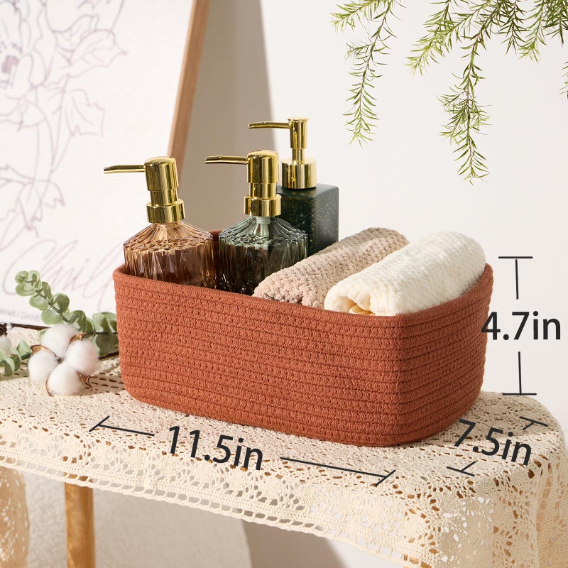 MiniArk Small Storage Baskets for Organizing | Closet Organizer Bins | Shelf Toy Basket | Woven Rope Baskets | Cube Decorative Box | Shallow Basket | 11.5x7.5x4.7â€ | 3 Packs Oxide Red - Image 3