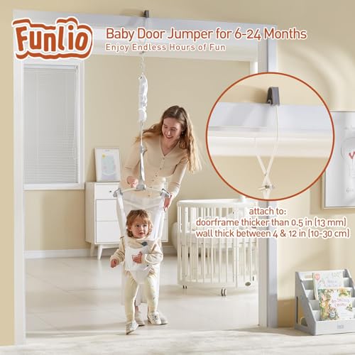 FUNLIO Baby Door Jumper for 624 Months with Door Clamp Bearing 40 Lbs Baby Jumper Doorway with Strong Spring Adjustable Strap Portable Infant Baby Bouncer CPC CE Certified White - Image 3