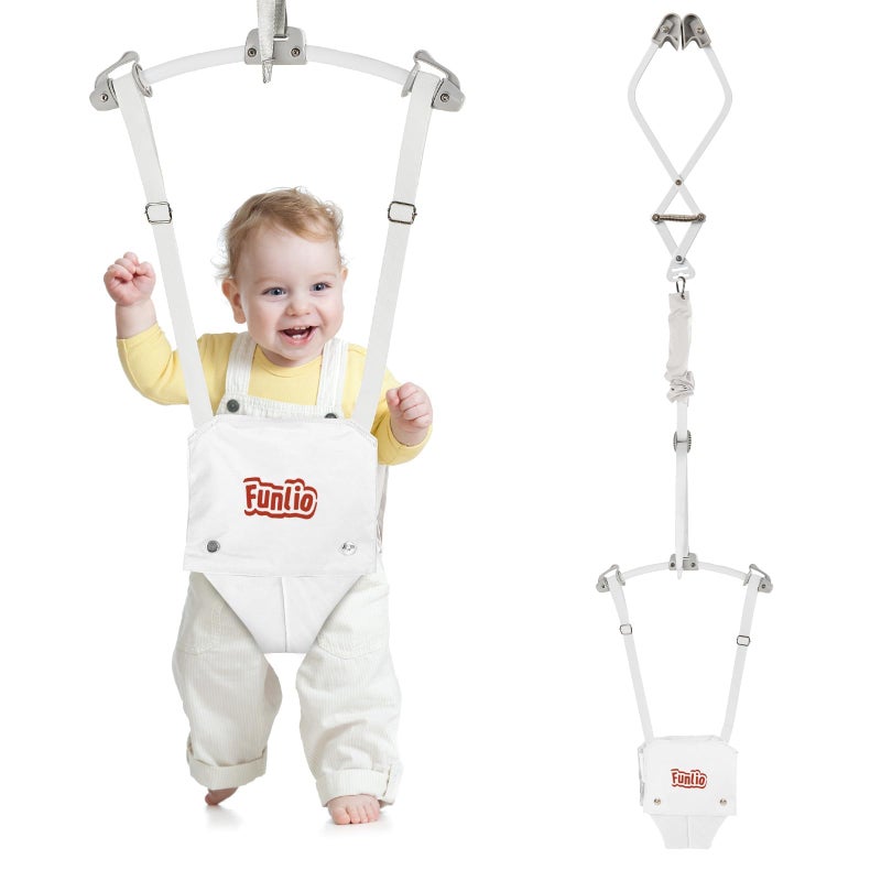 FUNLIO Baby Door Jumper for 624 Months with Door Clamp Bearing 40 Lbs Baby Jumper Doorway with Strong Spring Adjustable Strap Portable Infant Baby Bouncer CPC CE Certified White - Image 2