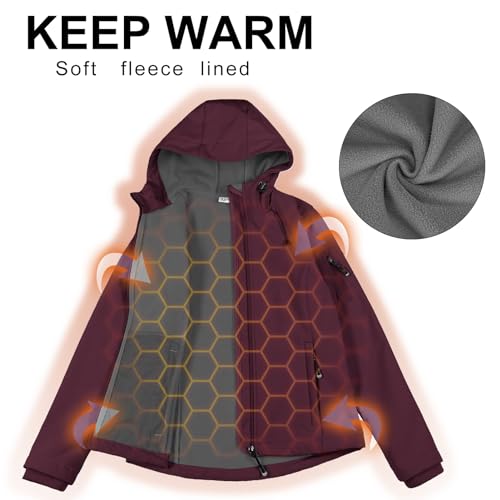 33,000ft Women's Softshell Jacket, Fleece Lined Warm Jacket Light Hooded Windproof Coat for Outdoor Hiking - Image 3