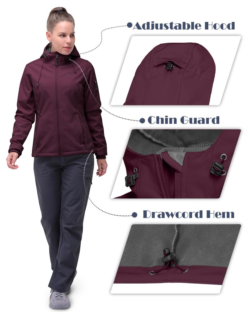 33,000ft Women's Softshell Jacket, Fleece Lined Warm Jacket Light Hooded Windproof Coat for Outdoor Hiking - Image 5