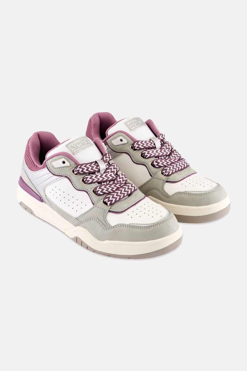 XOXO Women Lace Up Casual Sneakers, Light Grey - Image 1