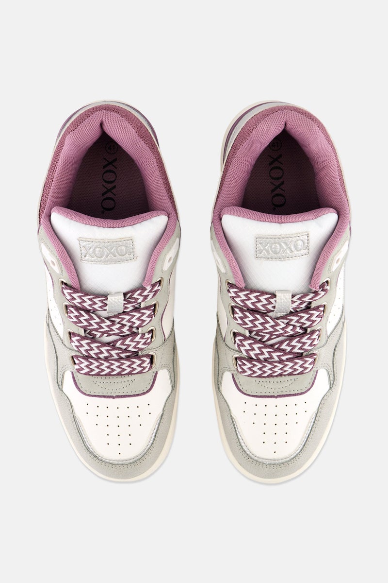 XOXO Women Lace Up Casual Sneakers, Light Grey - Image 3