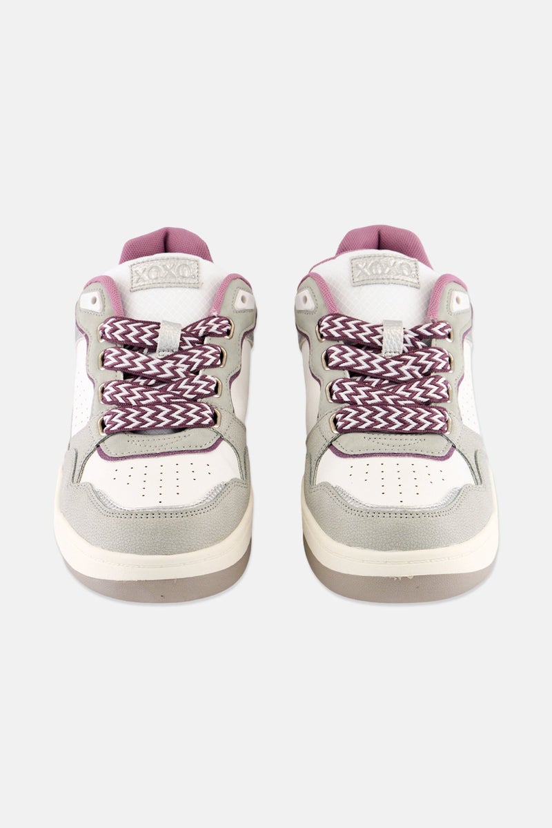 XOXO Women Lace Up Casual Sneakers, Light Grey - Image 4