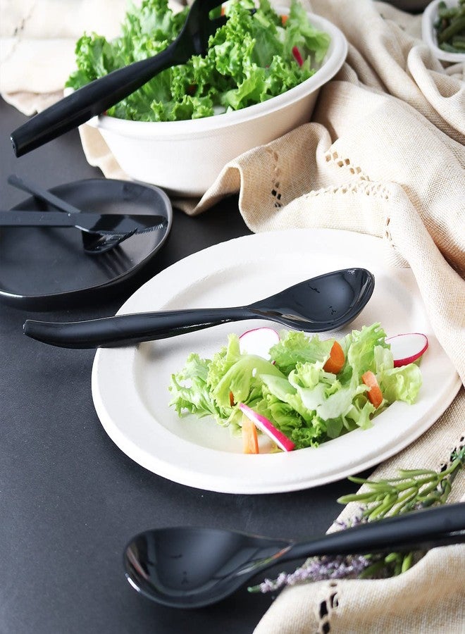 StarMar Set of 18 - Heavy Duty Disposable Plastic Serving Utensils, Six 10” Spoons and Forks, Six 6-1/2” Tongs, Black - Image 4
