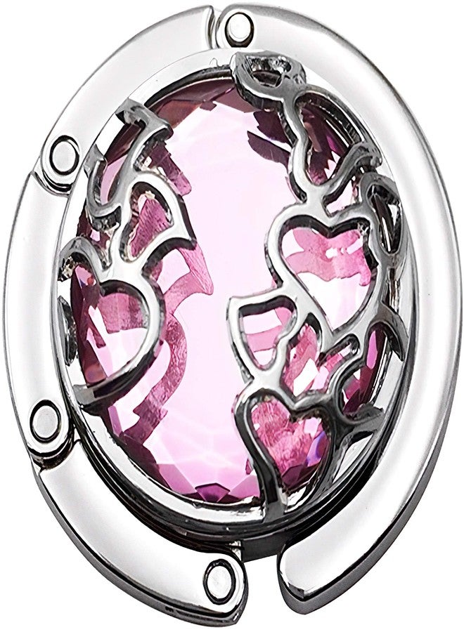 JewelBeauty Handbag Hooks Hangers Holder for Table Desk Lightweight Heart Cut-Out Crystal Gemstone Foldable Shoulder Handbag Purse Instant Bag Hanger Held Storage for Women Girl (Pink) - Image 1