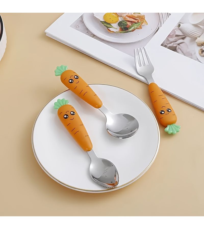 Orange Carrot Shaped 304 Stainless Steel Portable Cutlery Set - Image 3