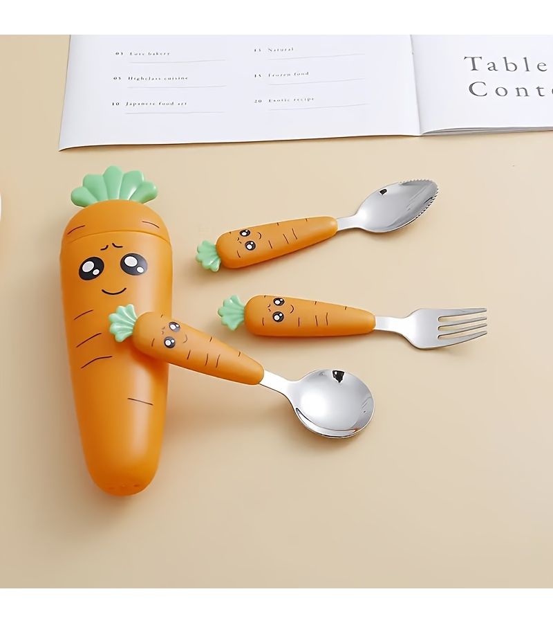 Orange Carrot Shaped 304 Stainless Steel Portable Cutlery Set - Image 2