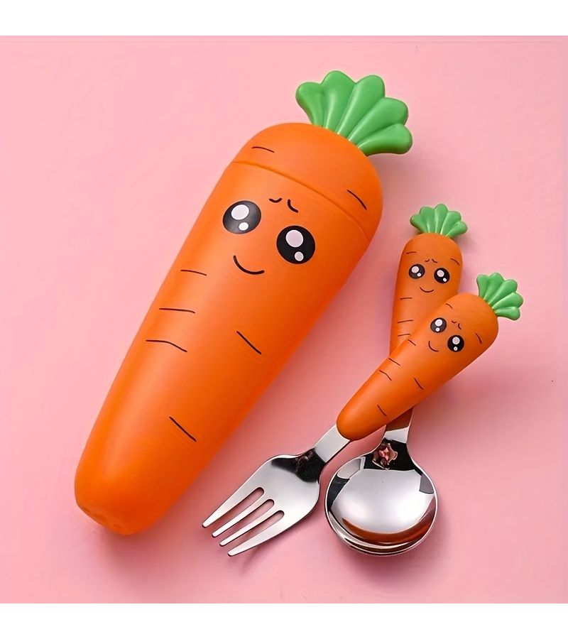 Orange Carrot Shaped 304 Stainless Steel Portable Cutlery Set - Image 1