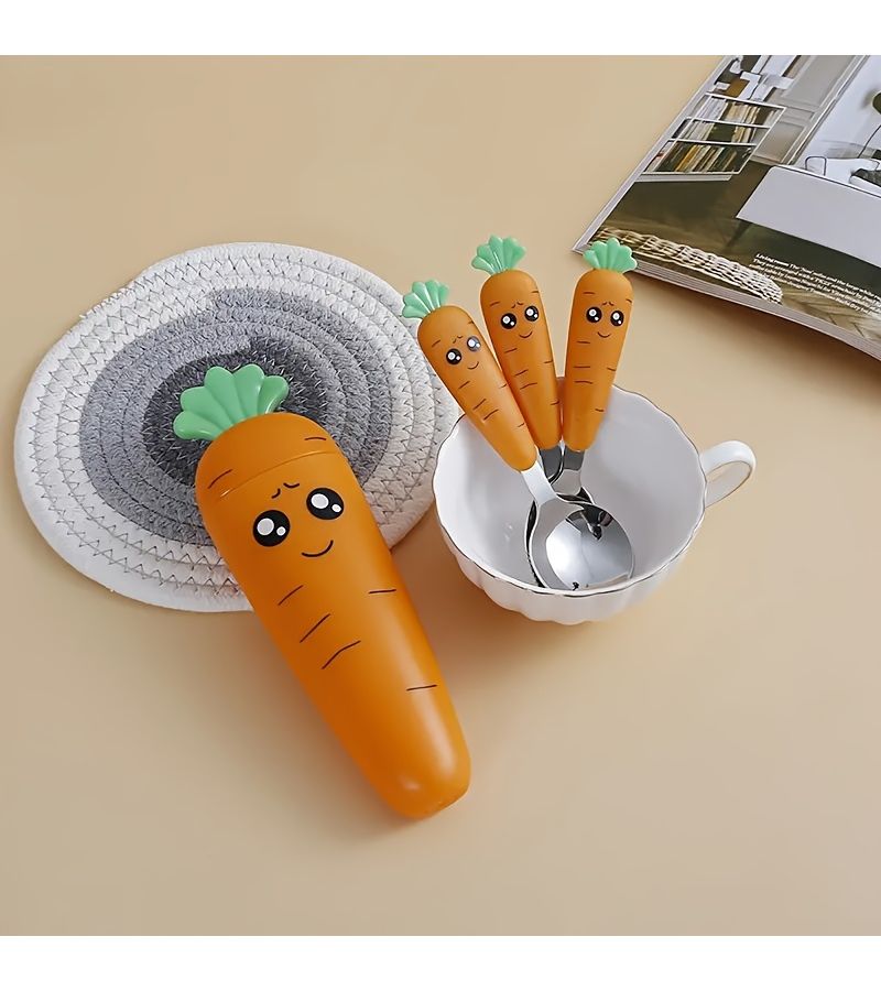 Orange Carrot Shaped 304 Stainless Steel Portable Cutlery Set - Image 5