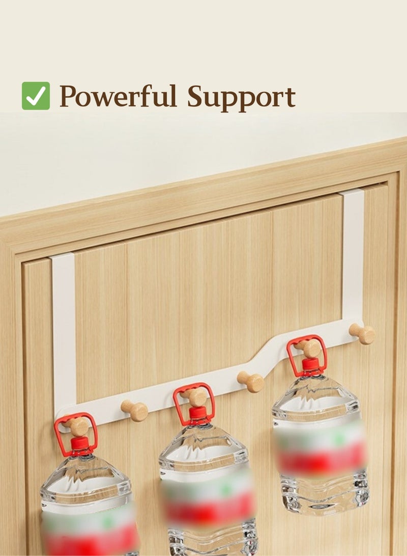 White Wooden Over The Door Hook Hanger, 5 Heavy Duty Hooks, Space-Saving, No Drilling Needed, Ideal for Hanging Coats, Towels, Bags, Robes - Perfect for Bedroom, Bathroom, Kitchen, with Stainless Steel and Space-Saving Design - Image 4