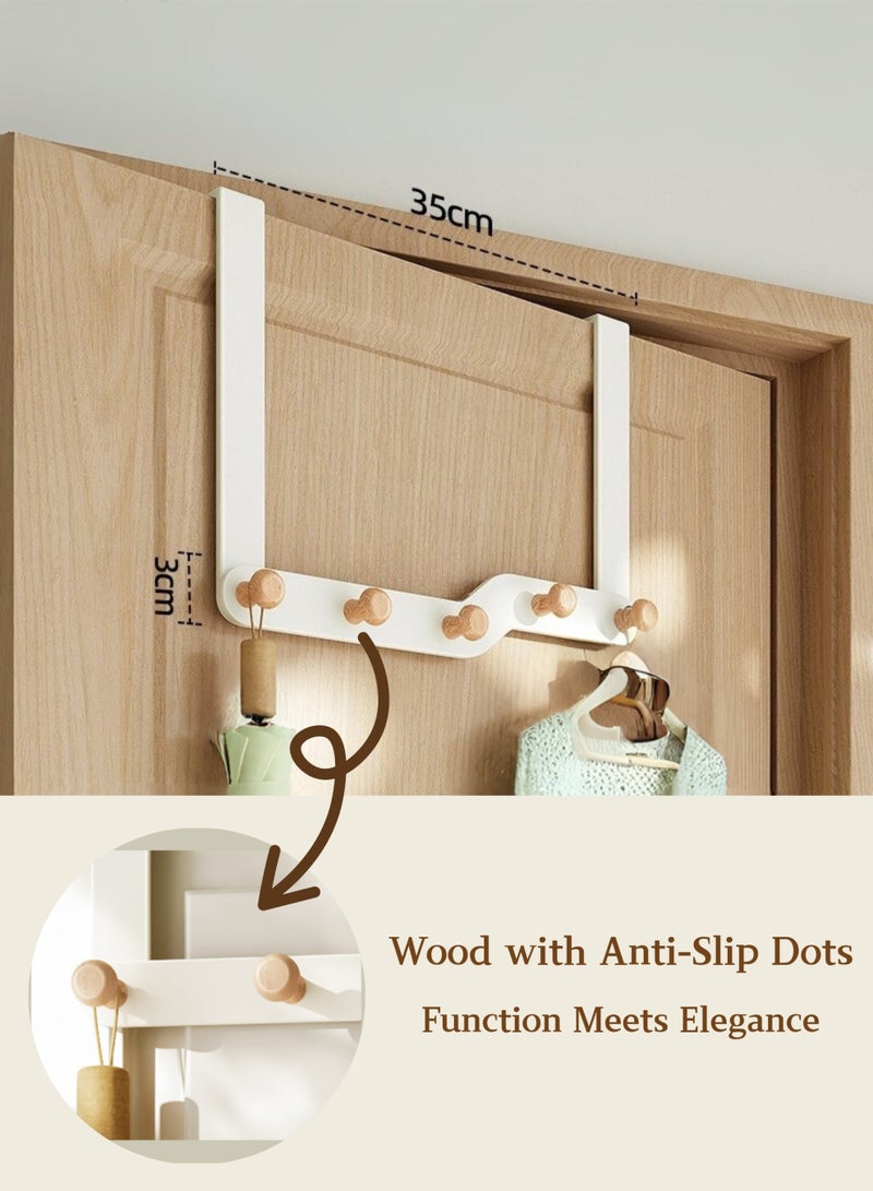 White Wooden Over The Door Hook Hanger, 5 Heavy Duty Hooks, Space-Saving, No Drilling Needed, Ideal for Hanging Coats, Towels, Bags, Robes - Perfect for Bedroom, Bathroom, Kitchen, with Stainless Steel and Space-Saving Design - Image 5